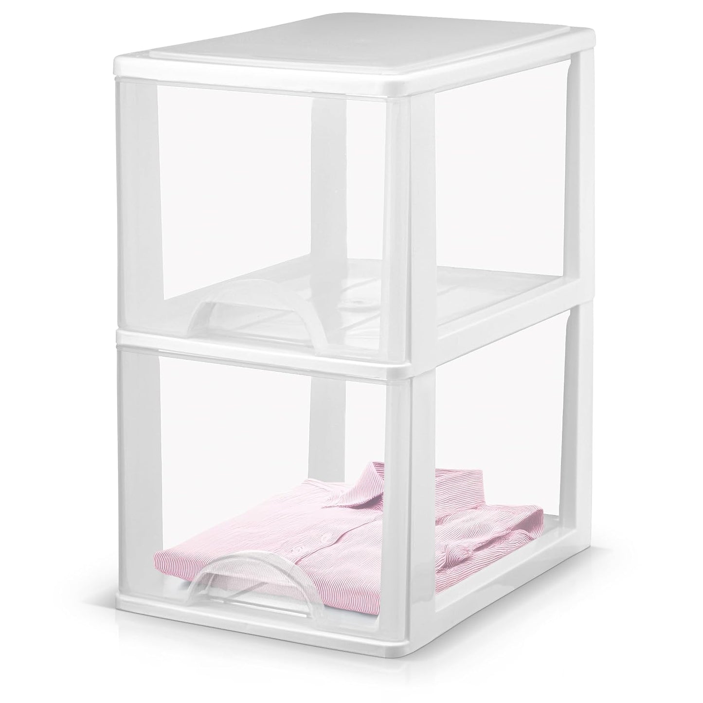 Plastic Small 2-Drawer Storage Organizer, Slim Narrow, White/Clear Crafts Drawers Storage Organizer (13"H x 10"D x 7"W)