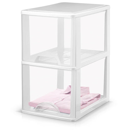 Plastic Small 2-Drawer Storage Organizer, Slim Narrow, White/Clear Crafts Drawers Storage Organizer (13"H x 10"D x 7"W)
