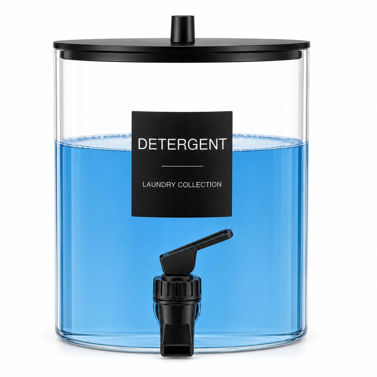 1 Gallon Glass Laundry Detergent Dispenser with Spigot, 128 oz Liquid Laundry Soap and Fabric Softener Container, Wide Mouth Detergent Holder with 6 Waterproof Labels (1 Pack)