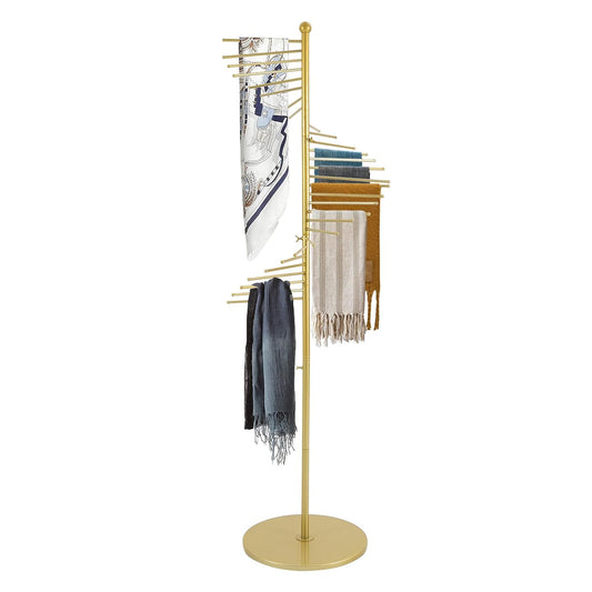 Scarf Organizer, Hijab Organizer, 30 Tiers Metal Scarf Hanger for Multiple Scarves, 67" Height Floor-standing Hijab Stand Belt Pants Hanger for Home, Commercial, Clothing Store (Gold)