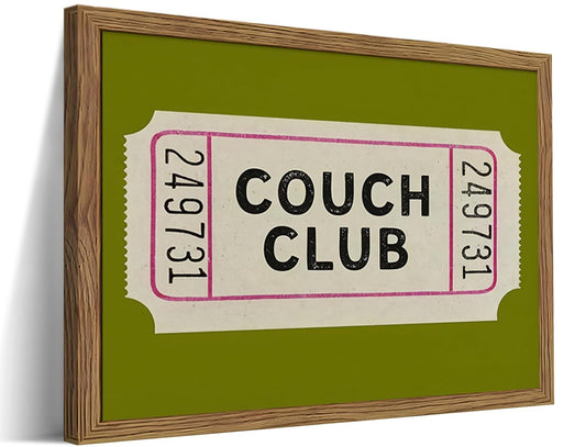 Vintage Framed Wall Art, Couch Club Ticket Canvas Wall Decor Painting, Retro Green Minimalist Quote Poster Print Picture for Living Room Bathroom Home Decor 12x16 Inch