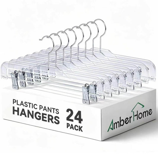 24 Pack Clear Plastic Pants Hangers with 2 Adjusta... (24 Count | Clear | Plastic)
