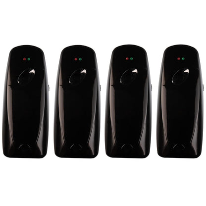 Automatic Air Freshener Spray Dispenser (4-Pack) Wall Mounted or Free Standing, Commercial and Home Use, Multiple Time Scent/Mist Release Settings for Room/Bathroom Sprayer (Black)