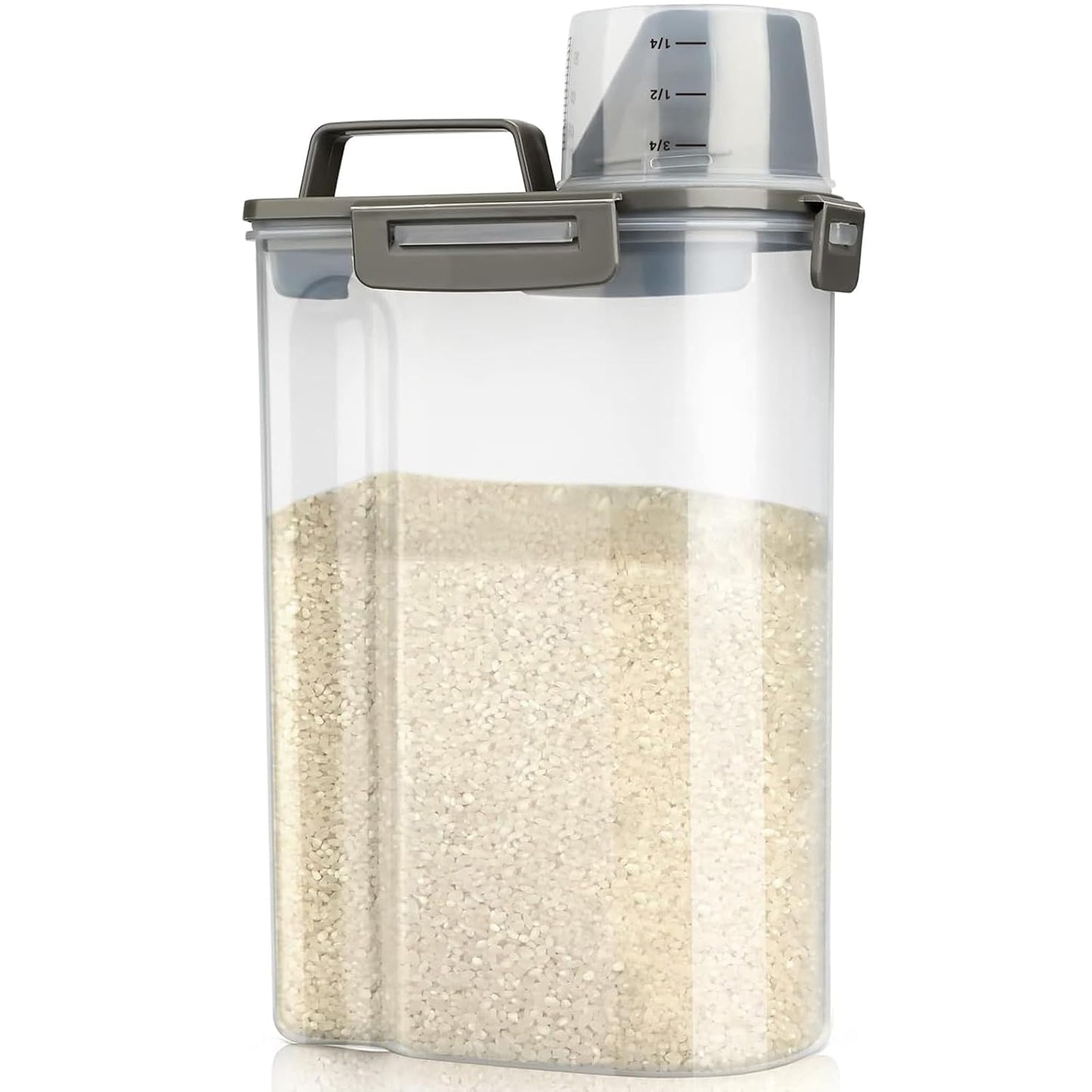 Rice Airtight Storage Container, 3 to 5Lbs Cereal Dry Food Flour Bin, Pet Dog Cat Food Dispenser with Measuring Cup, BPA Free Clear Plastic Kitchen and Pantry Organization Bin for Sugar