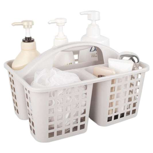 Portable Shower Caddy Basket Plastic Storage Basket with Divided Light Grey | Sturdy Large Capacity Cleaning Supplies Organizer Compartments Tool Bin for Bathroom Kitchen Bedroom College Dorm Essentials