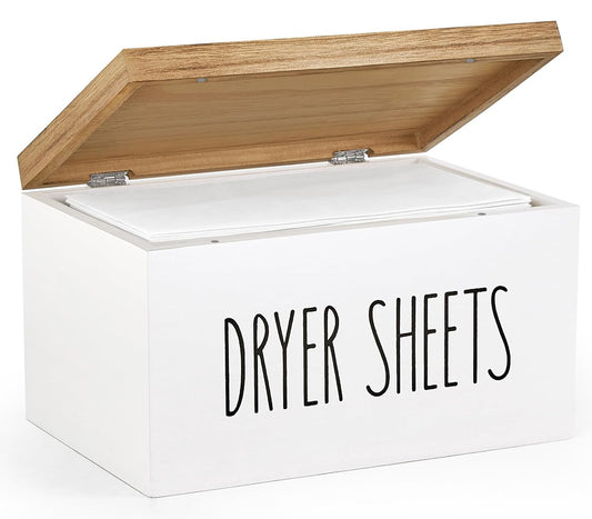 Dryer Sheet Holder, Laundry Wooden Container Holds... (White | Wood)