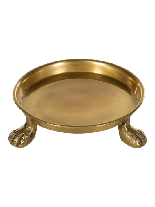 Round Clawfoot Dish Small Gold Candle and Jewelry Display Tray | Perfume, Cosmetics, Coffee Table, Vanity, Ring Holder, Key Catchall, Entryway, Bedroom, Bathroom and Home Decor Accent