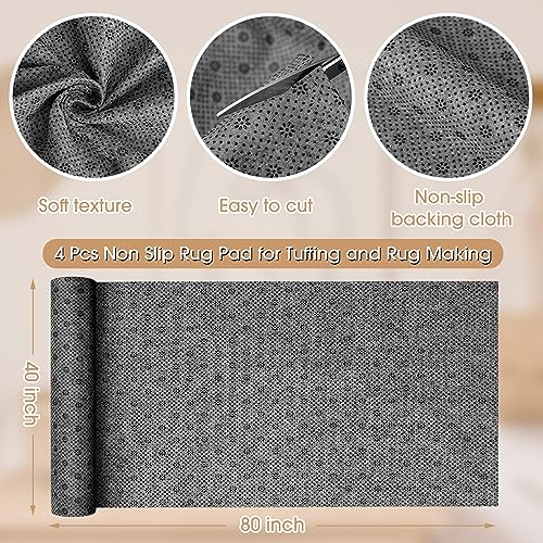 Tudomro 4 Pcs 80'' x 40" Non Slip Rug Pad Tufting Backing Cloth 2mm Thick Rug Backing Fabric with Vinyl Dots tufting Supplies for Tuft Gun Carpets Rugs Making Cushion Punch Fabric Needle