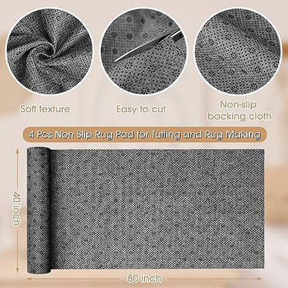 Tudomro 4 Pcs 80'' x 40" Non Slip Rug Pad Tufting Backing Cloth 2mm Thick Rug Backing Fabric with Vinyl Dots tufting Supplies for Tuft Gun Carpets Rugs Making Cushion Punch Fabric Needle