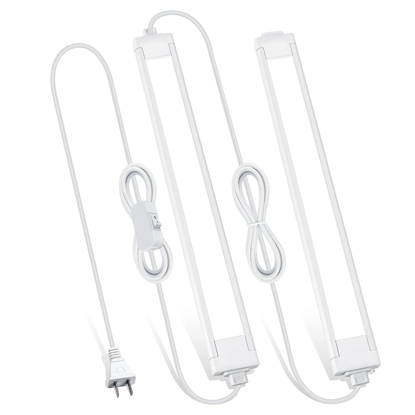 2 Pcs 14inch Plug in Under Cabinet Lighting for Kitchen, 6500k Bright White LED Under Counter Wired Lights for Shelf/Bookshelf/Workbench/Over Sink Linkable 110V LED Light Bar