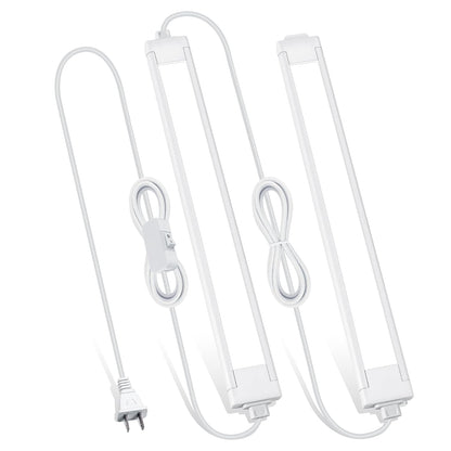 2 Pcs 14inch Plug in Under Cabinet Lighting for Kitchen, 6500k Bright White LED Under Counter Wired Lights for Shelf/Bookshelf/Workbench/Over Sink Linkable 110V LED Light Bar