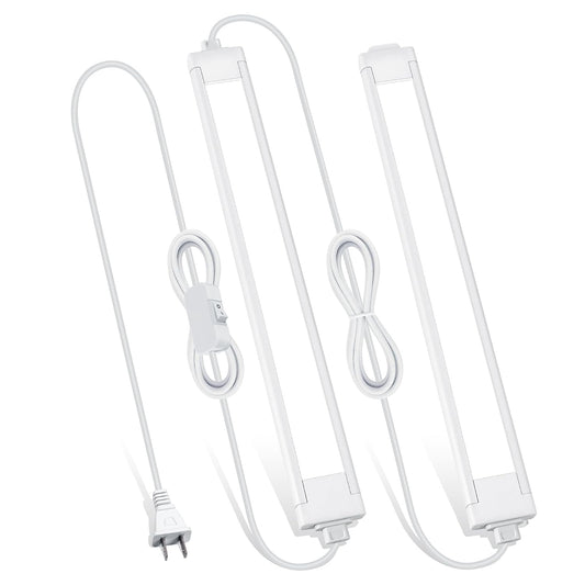 2 Pcs 14inch Plug in Under Cabinet Lighting for Kitchen, 6500k Bright White LED Under Counter Wired Lights for Shelf/Bookshelf/Workbench/Over Sink Linkable 110V LED Light Bar