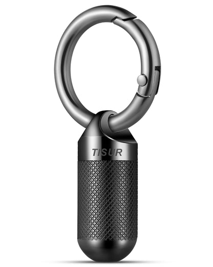 TISUR Small Keychain Pill Holder Case Titanium Pocket Pill Container | Mini Portable Travel Pill Bottle,Metal Durable Pill Box Case Black