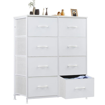Sweetcrispy Dresser for Bedroom, Chest Organizer Unit with 8 Fabric Bins | Storage Tower, Drawer Organizer with Steel Frame, Wooden Top for Living Room, Closet