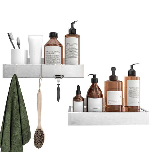 Bathroom Adhesive Shower Caddy Basket Shelf with H... (Silver | Stainless Steel)