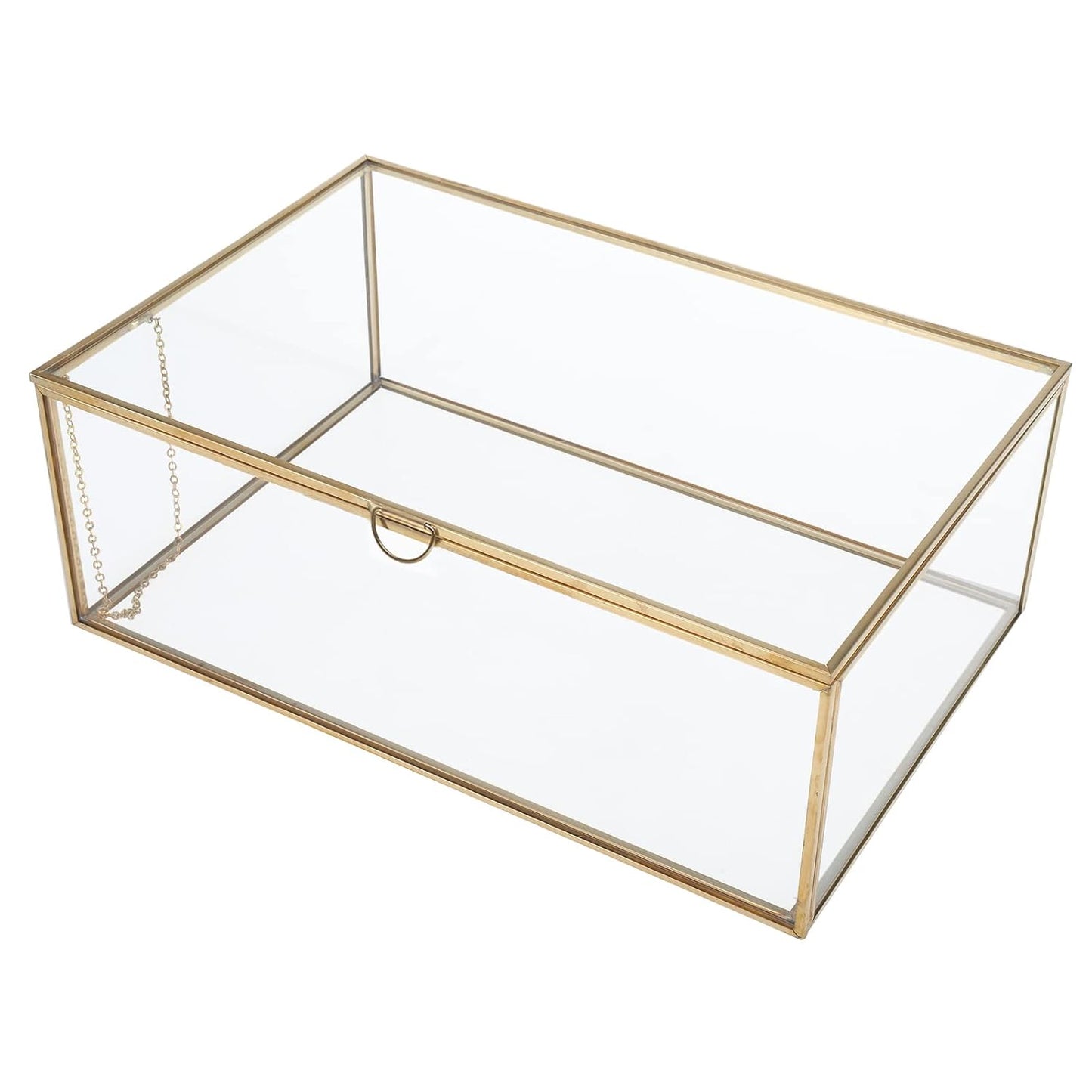 Vintage Glass Box with Lid - Clear Jewelry Glass Display Box Keepsake Box - Home Decor Decorative Box for Trinket Rings Bracelet (Gold, Large)