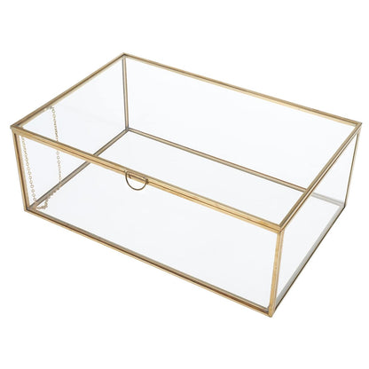 Vintage Glass Box with Lid - Clear Jewelry Glass Display Box Keepsake Box - Home Decor Decorative Box for Trinket Rings Bracelet (Gold, Large)