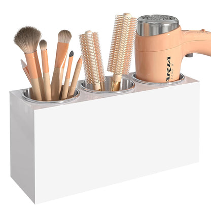 White Acrylic Hair Tool Organizer Wall Mount for Bathroom | Wall mount screw installation, Multi compartment storage, Moisture resistant acrylic material, Easy clean