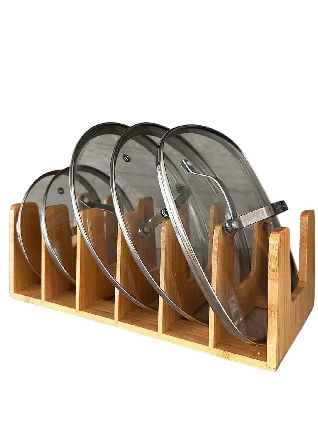 Kitchen Cabinet Organizer - Sturdy Bamboo Pot and Pan Organizer for Inside Cabinet - Multiuse Lid Organizer - Durable & Minimalist Kitchen Cabinet Organizer