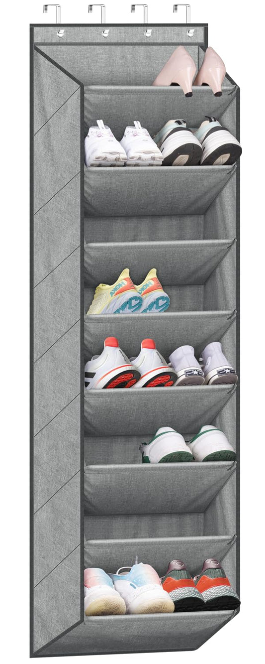 SLEEPING LAMB Over The Door Shoe Organizer for Closet with Large Deep Pockets, Narrow Shoe Rack for Door Hanging Boots Storage, Grey