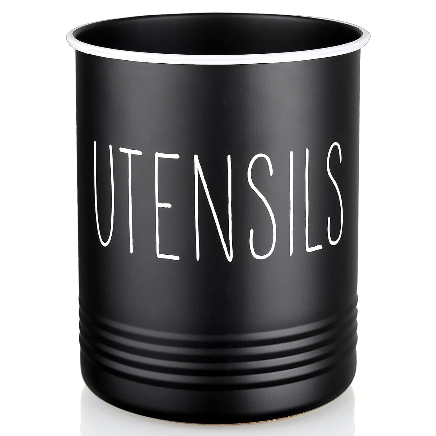 Kitchen Utensil Holder, 6.7" Utensil Holder for Kitchen Counter, Cooking Utensil Crock with Cork Bottom, Modern Farmhouse Decor, Countertop Utensil Storage Organizer Caddy, Black