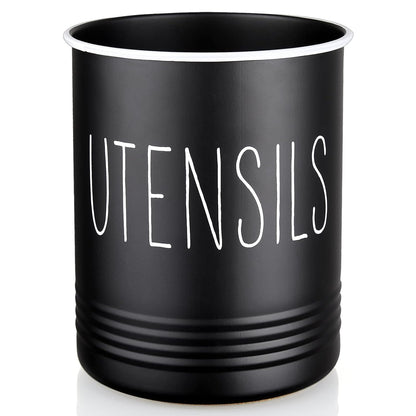 Kitchen Utensil Holder, 6.7" Utensil Holder for Kitchen Counter, Cooking Utensil Crock with Cork Bottom, Modern Farmhouse Decor, Countertop Utensil Storage Organizer Caddy, Black