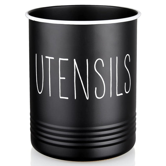 Kitchen Utensil Holder, 6.7" Utensil Holder for Kitchen Counter, Cooking Utensil Crock with Cork Bottom, Modern Farmhouse Decor, Countertop Utensil Storage Organizer Caddy, Black
