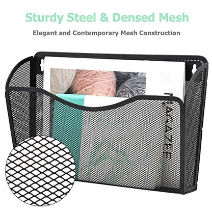 3 Single Pocket Mesh Hanging File Organizer, Vertical Wall Mounted Magazine File Holder, Mount Basket Mail Paper Document Folder Organizing for Office, Home and School, Black
