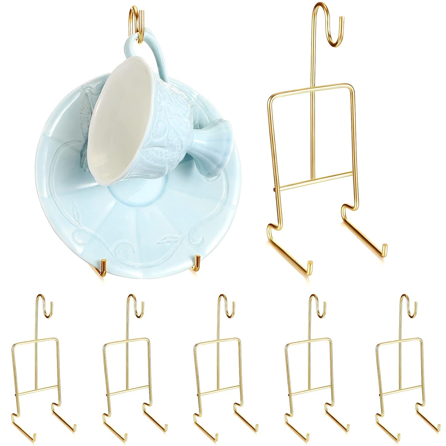 8 Pieces Tea Cup and Saucer Display Stand Holder M... (gold | Metal)