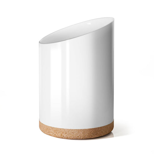 KITEISCAT Large Ceramic Utensil Holder for Kitchen Counter, Modern Crock with Slanted Top & Cork Mat, for Spatulas & Cooking Spoons, White