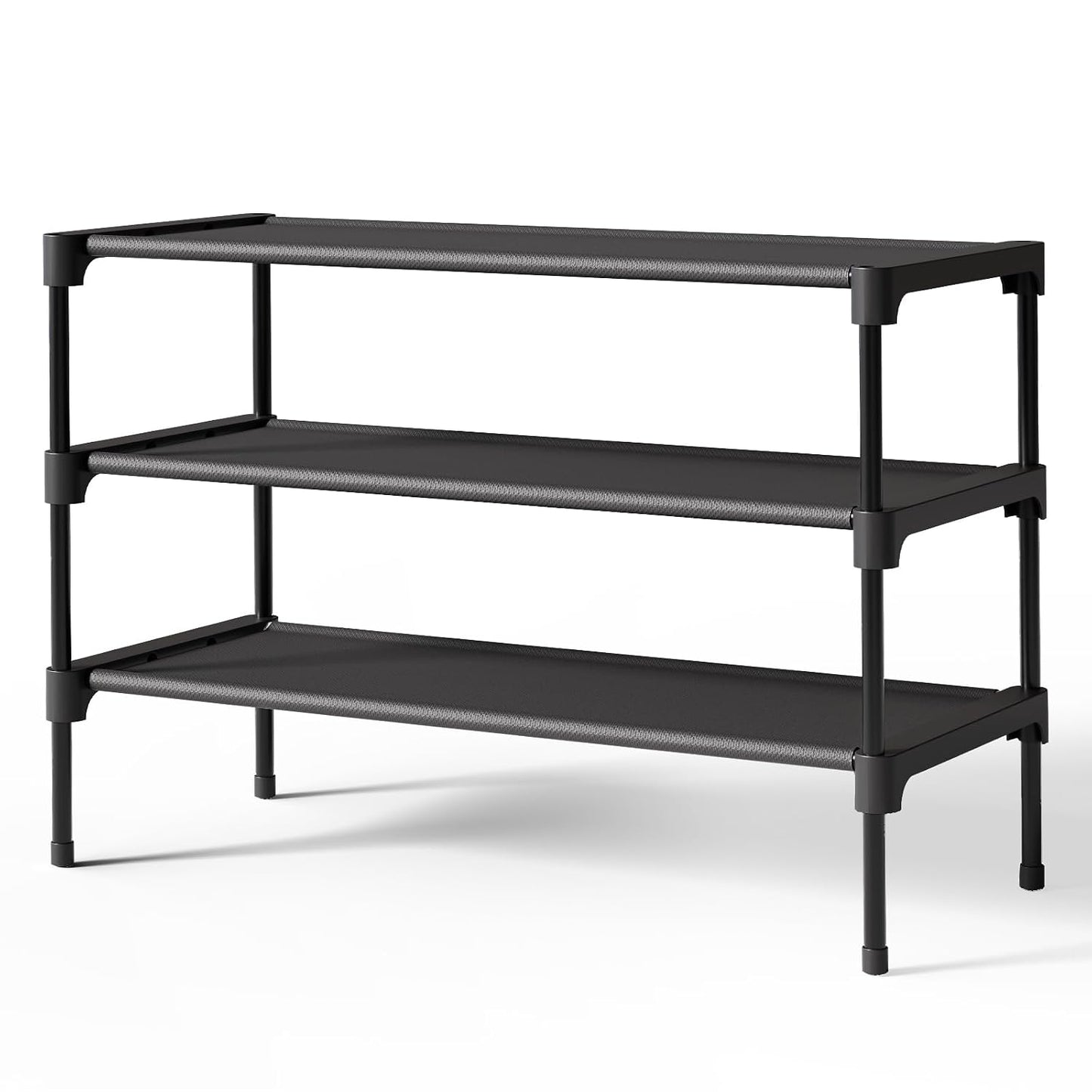 Kitsure Shoe Rack - Non-Woven Shoe Rack Shelf, 27.5" Wide - 3 Tier, Black | Shoe Organizer for Closet, Entryway, Garage, Stackable Shoe Shelves, college dorm&apartment essentials