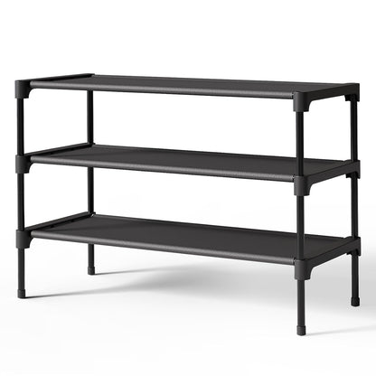 Kitsure Shoe Rack - Non-Woven Shoe Rack Shelf, 27.5" Wide - 3 Tier, Black | Shoe Organizer for Closet, Entryway, Garage, Stackable Shoe Shelves, college dorm&apartment essentials
