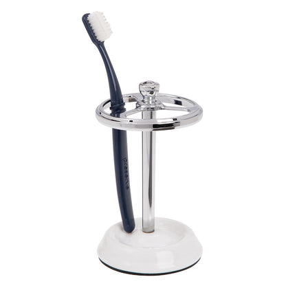 iDesign 3-Section Toothbrush Holder, White/Chrome | For Bathroom, Countertop Stand