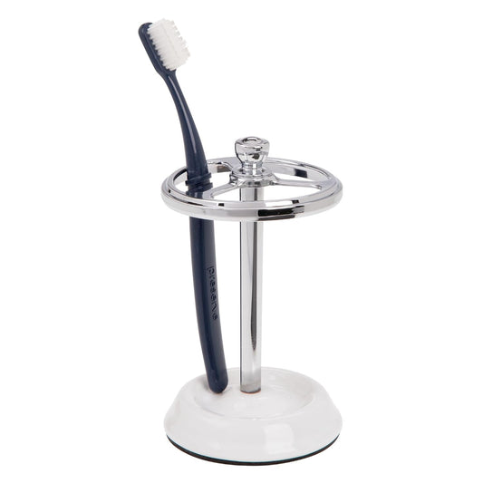 iDesign 3-Section Toothbrush Holder, White/Chrome | For Bathroom, Countertop Stand