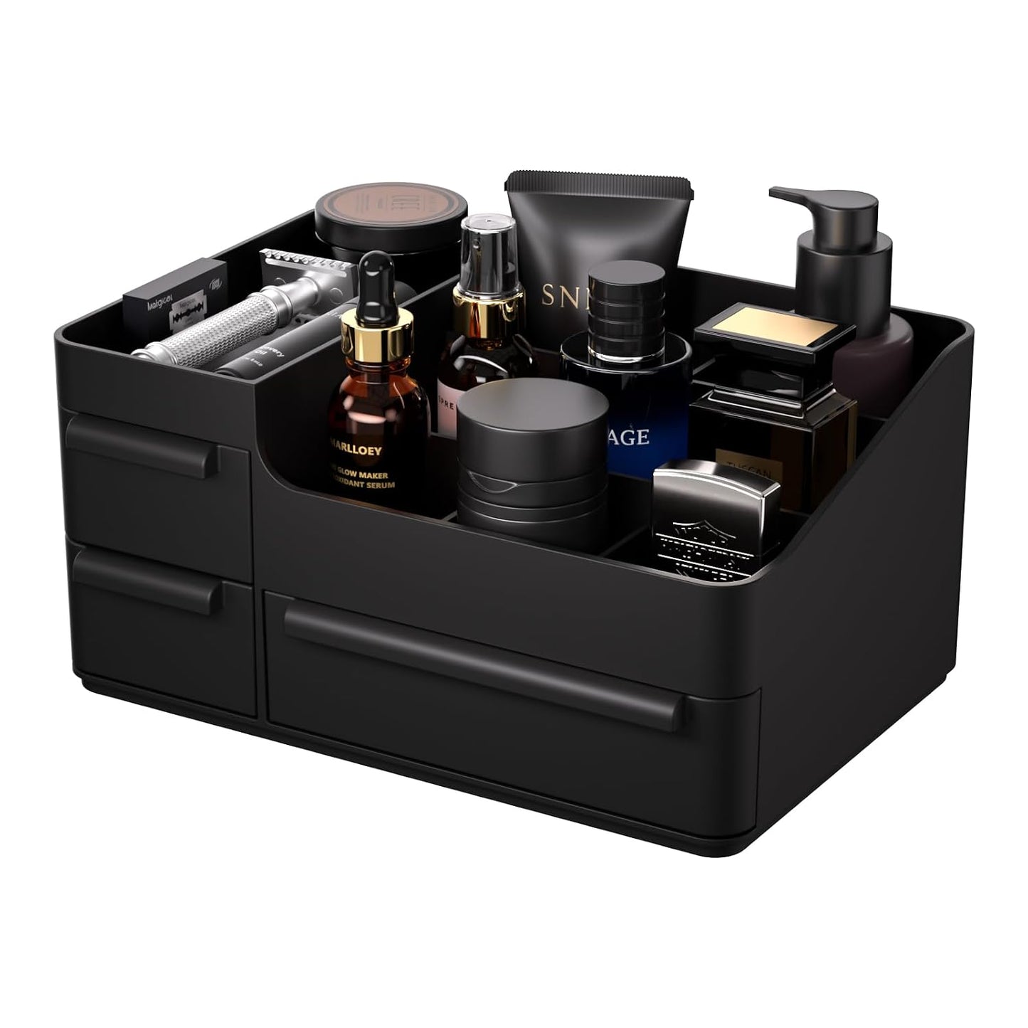 Men's Cologne Organizer with Drawers: Black Men Bathroom Counter Organizer, Dresser Organizer for Shaving Kit, Skincare, Gifts for Men