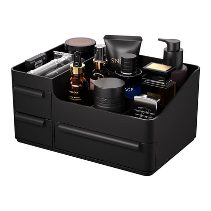 Men's Cologne Organizer with Drawers: Black Men Bathroom Counter Organizer, Dresser Organizer for Shaving Kit, Skincare, Gifts for Men