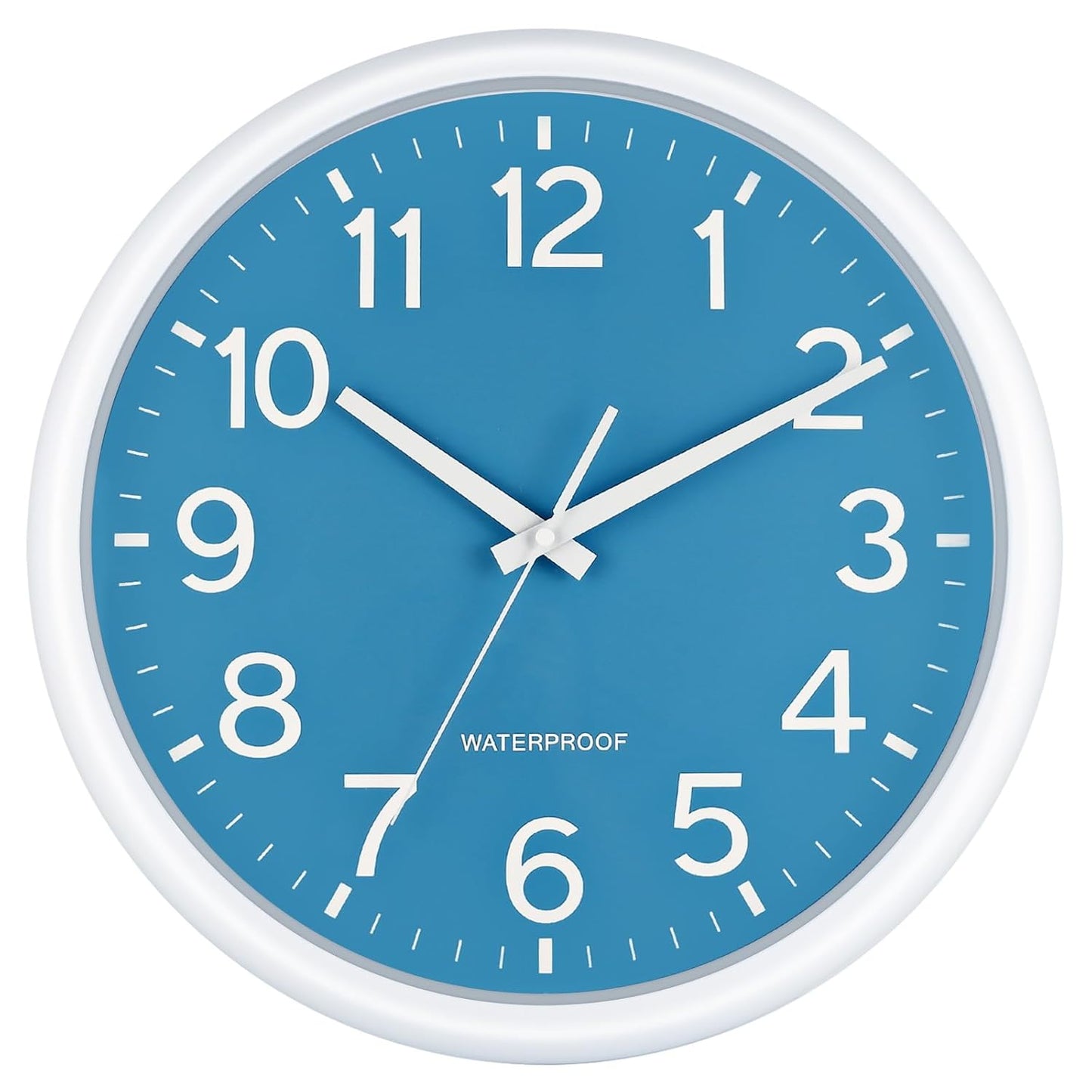 Caysie 16 Inch Sealed Large Outdoor Clock Waterproof, Silent Battery Operated Weatherproof Wall Clocks for Pool Patio Outside Home (White Blue)