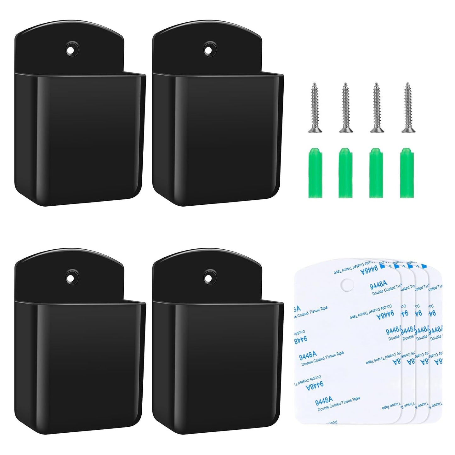 4 PCS Remote Control Holders Wall Mount, Self Adhesive TV Air Conditioner Remote Control Holder, Wall Mount Storage Box Organizer Wall Pen Holder Storage for Home Office School (Black, 4)