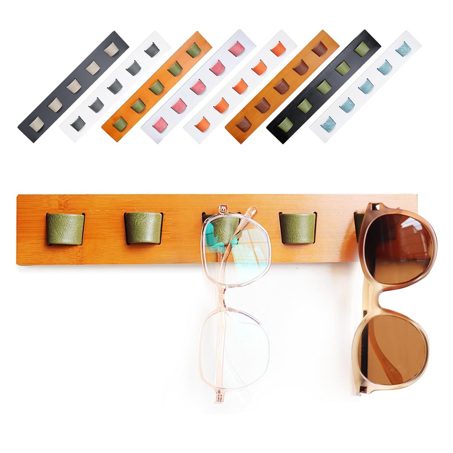 ACOCOFE Sunglass Organizer Glasses Holder,Wood Eyeglass Storage Holder,Sunglasses Rack Eyewear Display((Brown-green)
