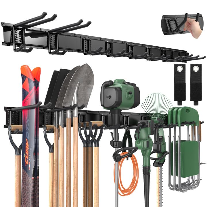 LBT 66" Garage Tool Organizer Wall Mount - 720lbs Garden Tool Organizer | Anti-Rust, Adjustable Hooks, Sheds Garden Tool Organizer Black, Gifts For Men Dad Husband