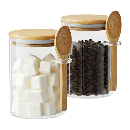 15 oz Glass Sugar Container, 2 Pack Coffee Container, Glass Jars with Lids