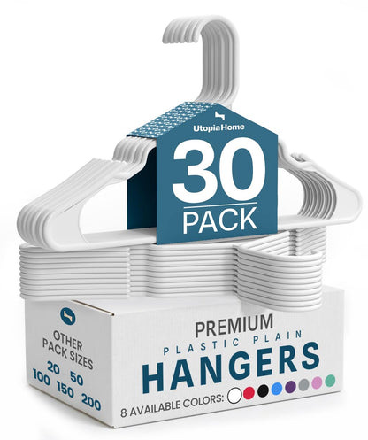 Utopia Home Plastic Hangers 30 Pack – Space Saving Clothes Hanger White | Durable & strong | Closet organizer & storage | Ideal for apartments, dorms & stocking stuffers