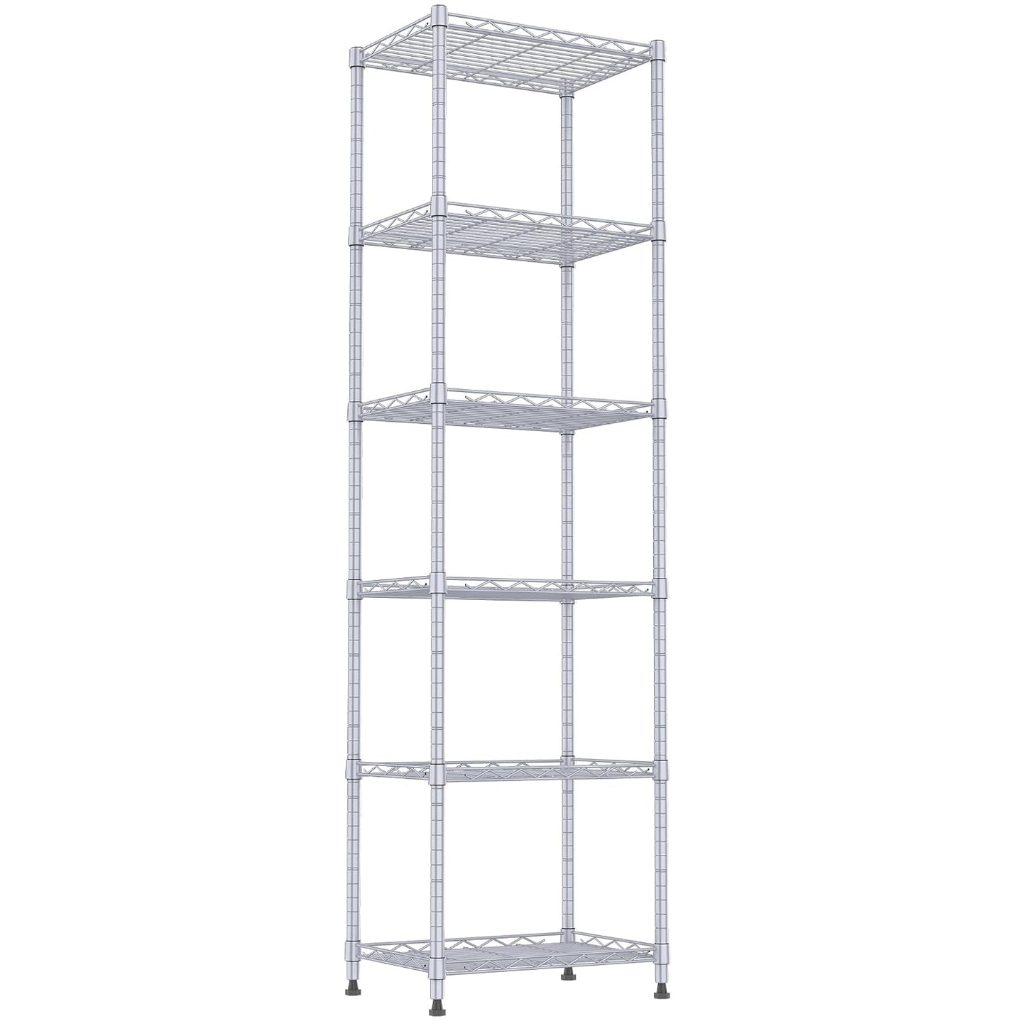 REGILLER 6 Wire Shelving Steel Storage Rack Adjustable Unit Shelves for Laundry Bathroom Kitchen Pantry Closet(Silver, 11.7" D x 16.8" W x 63" H)