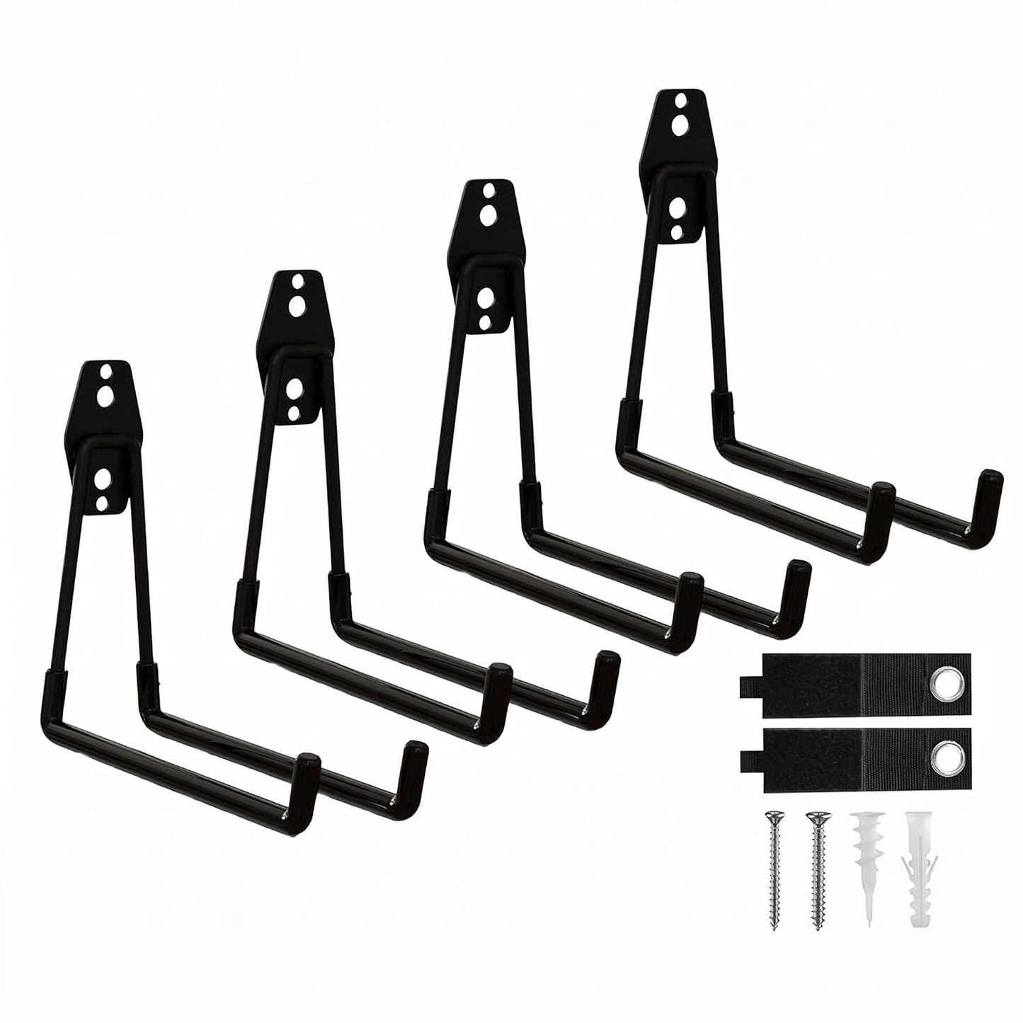 Garage Hooks, 4 Pack 7.7inch Large Square Wall Hooks for Hanging Heavy Duty Ladders, Bikes, Tools Ideal for Garage, Garden, Basement Utility Room Storage (Black)