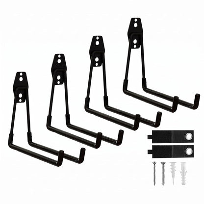 Garage Hooks, 4 Pack 7.7inch Large Square Wall Hooks for Hanging Heavy Duty Ladders, Bikes, Tools Ideal for Garage, Garden, Basement Utility Room Storage (Black)