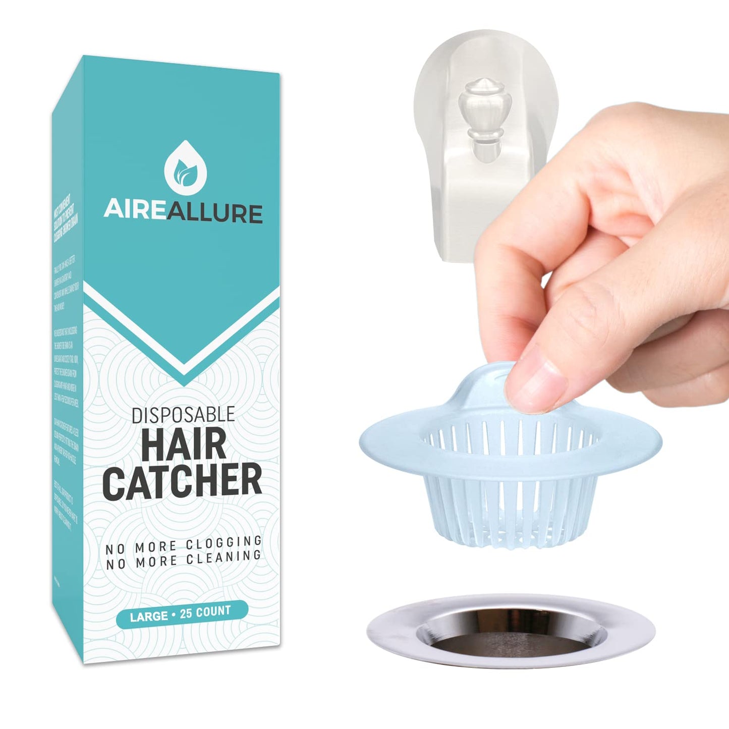 25 Pack, Hair Catcher for Bathroom Sink or Bathtub, White, Large