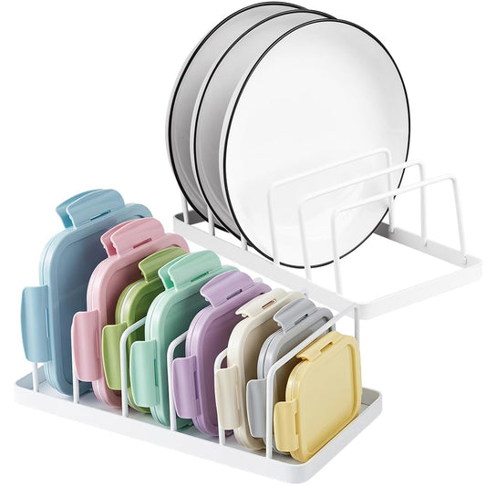Dish Plate Drying Rack, lid Organizer, 5 Slot Cabi... (White | Carbon Steel)