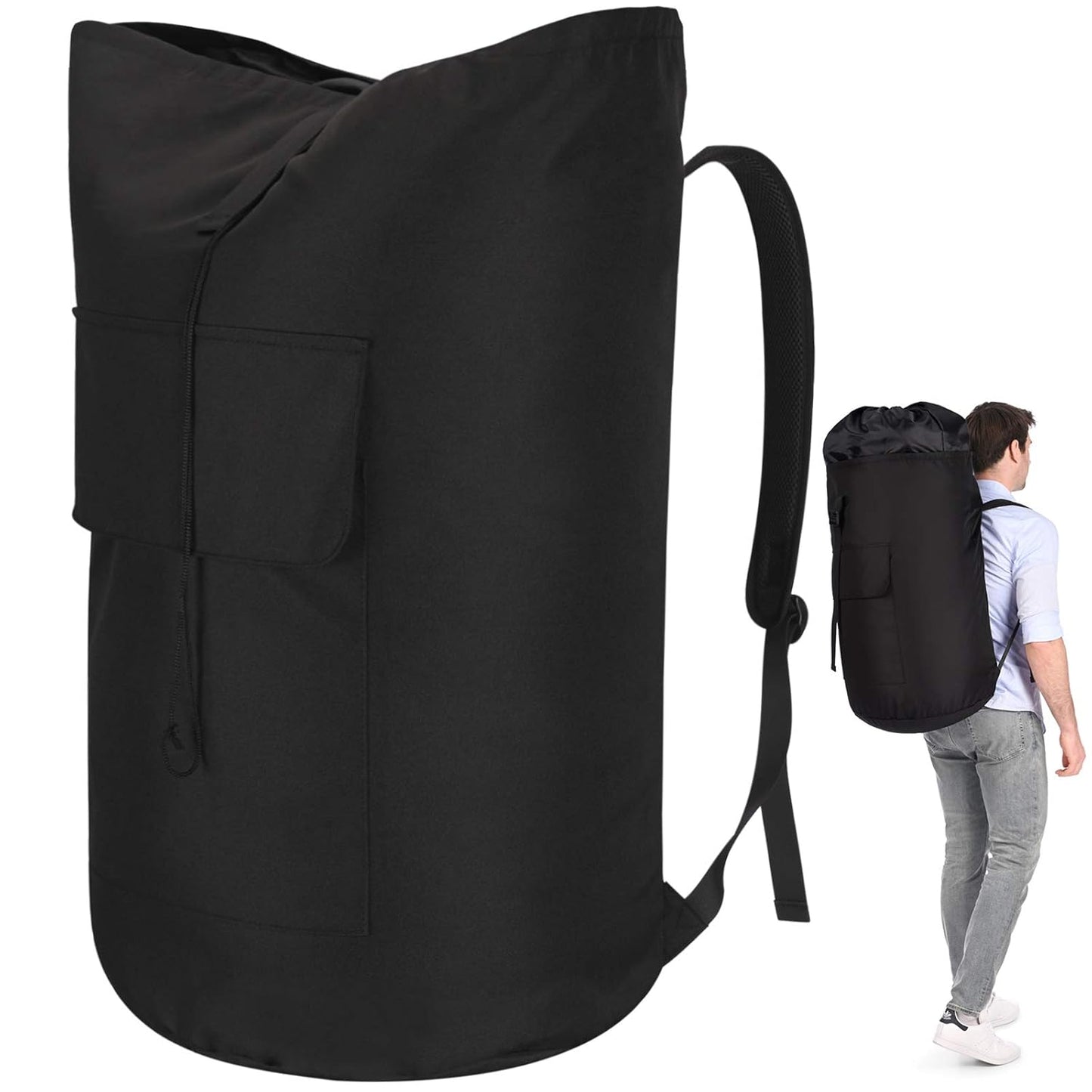 Backpack Laundry Bag, 115L Heavy Duty Extra Large College Laundry Backpack, Dirty Clothes Bag with Shoulder Straps, Laundry Hamper Bag with Drawstring Closure for College Dorm, Apartment Black