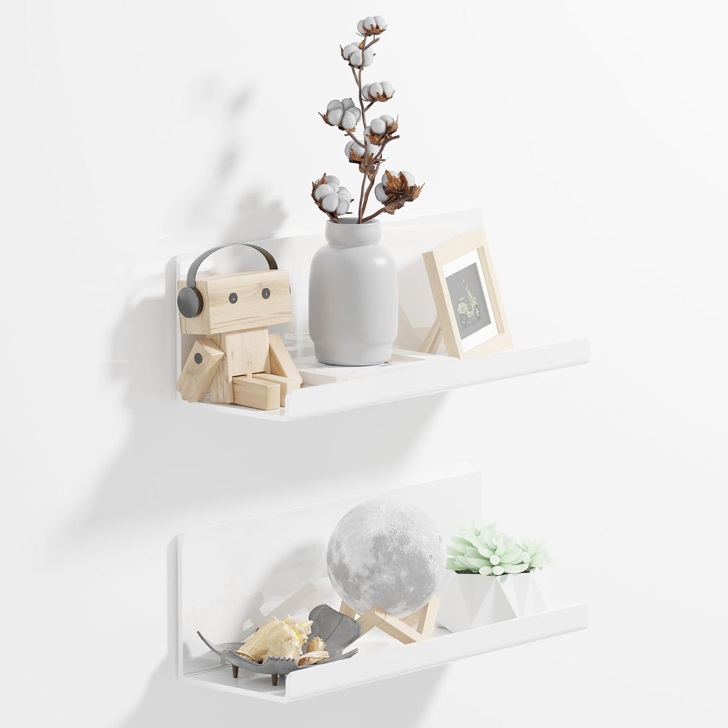 PAVSTINE Acrylic Wall Floating Shelves Set of 2, Wall Shelves White 12 Inch Adhesive Wall Organizer Adhesive Shelf for Bathroom, Kitchen, Bedroom, Office, Gaming Room, No Damage, No Drill