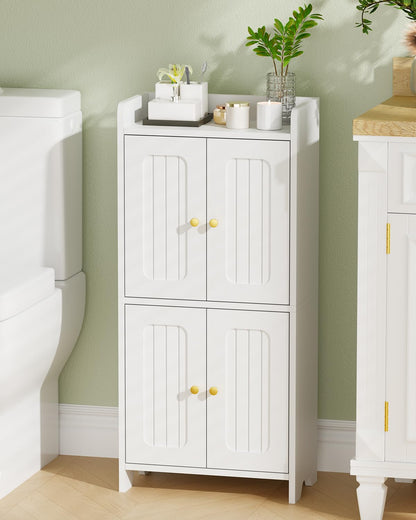 BEWISHOME Small Floor Cabinet,Toilet Paper Storage,Bathroom Storage Cabinet | with 4 Doors and Shelves, Bathroom Organizers and Storage for Small Spaces, White 7.9" D x 14.6" W x 31" H YYG11W